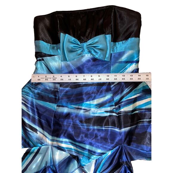 Jessica McClintok Gunne Sax 5 LBD Blue Strapless Satin Fit Flare Dress Blue Bow‎ - Picture 12 of 13